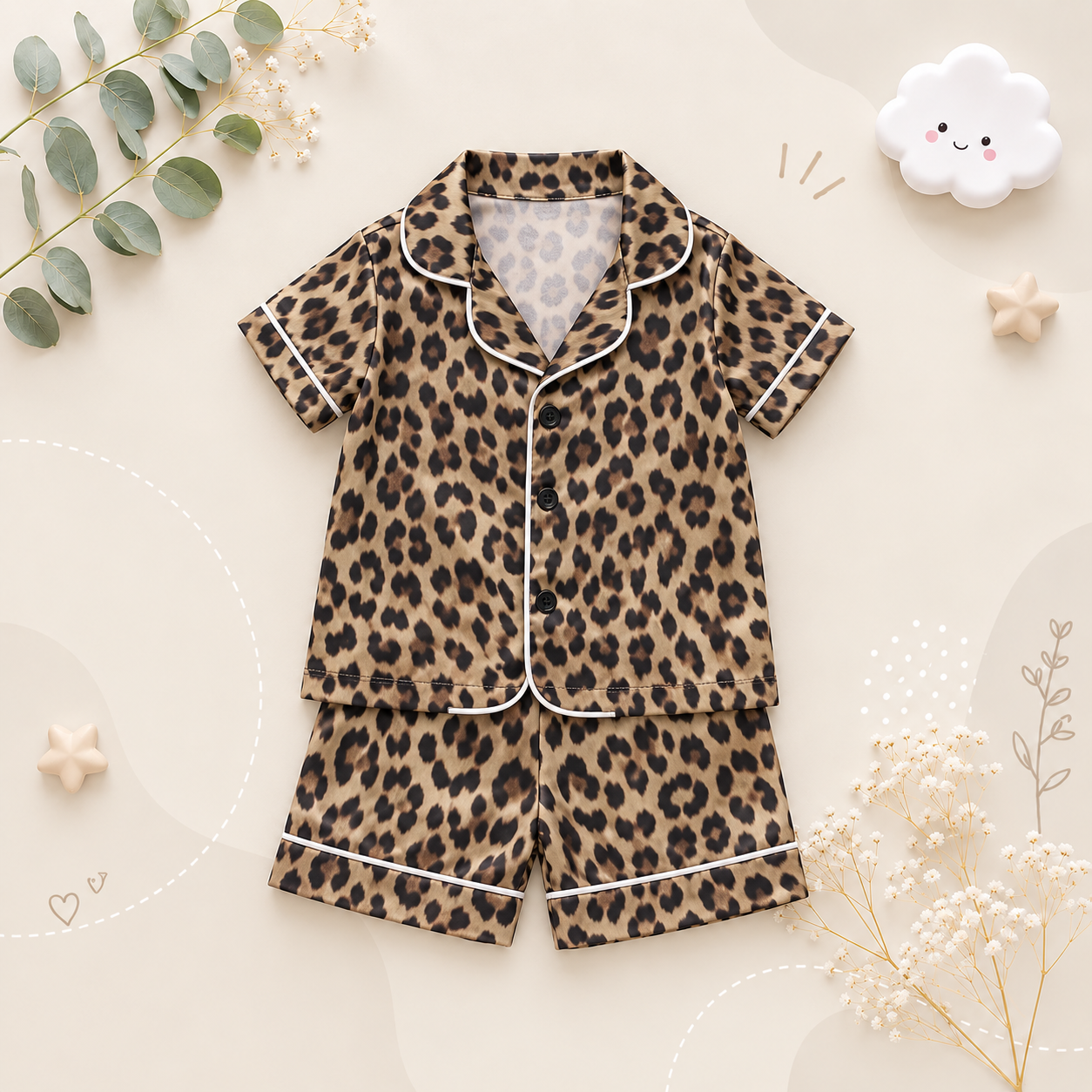 The Adrian - Baby Unisex Leopard Silk Short-Sleeved Pajamas
