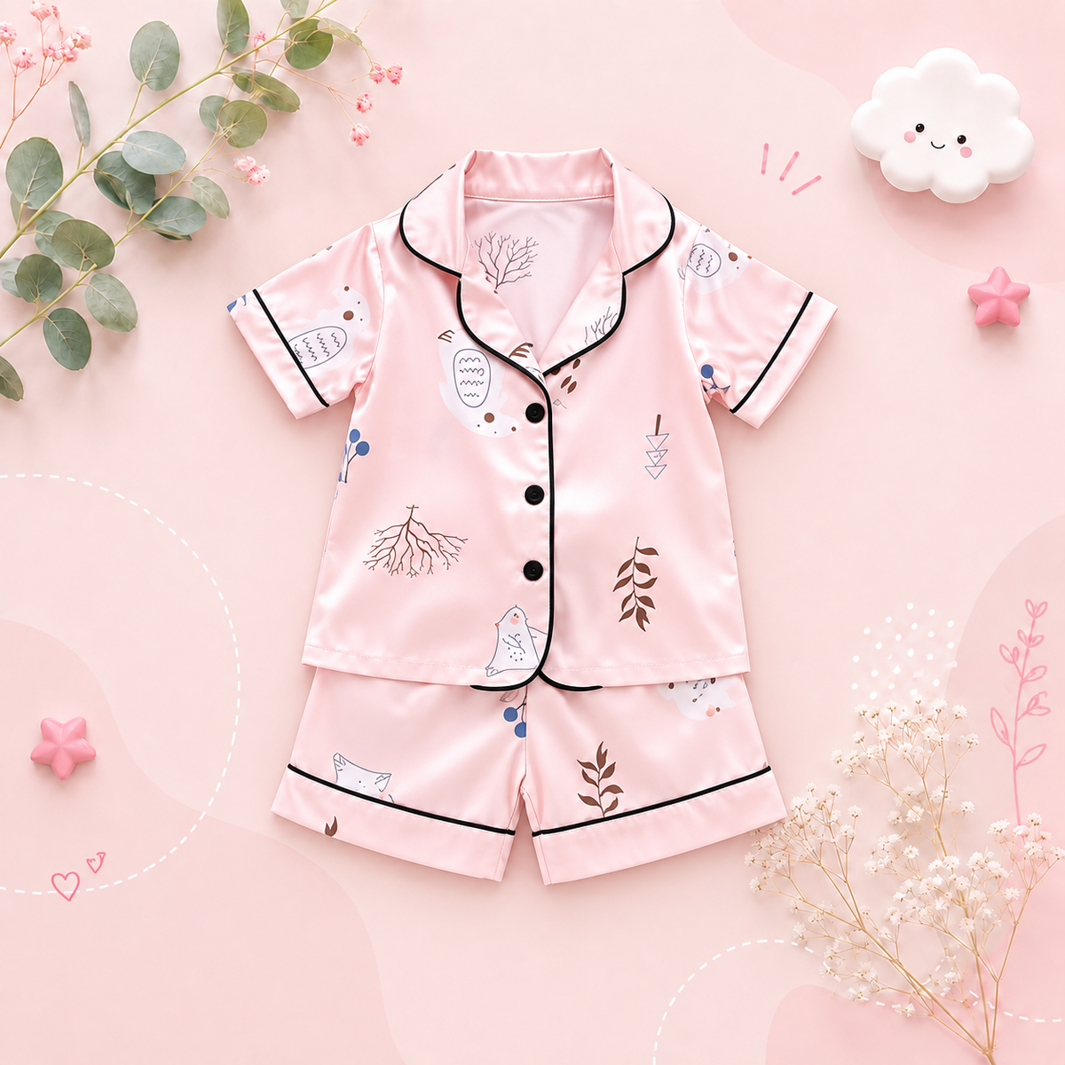 The Adrian - Baby Unisex Pink Silk Short-Sleeved Pajamas