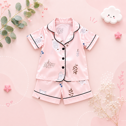 The Adrian - Baby Unisex Pink Silk Short-Sleeved Pajamas