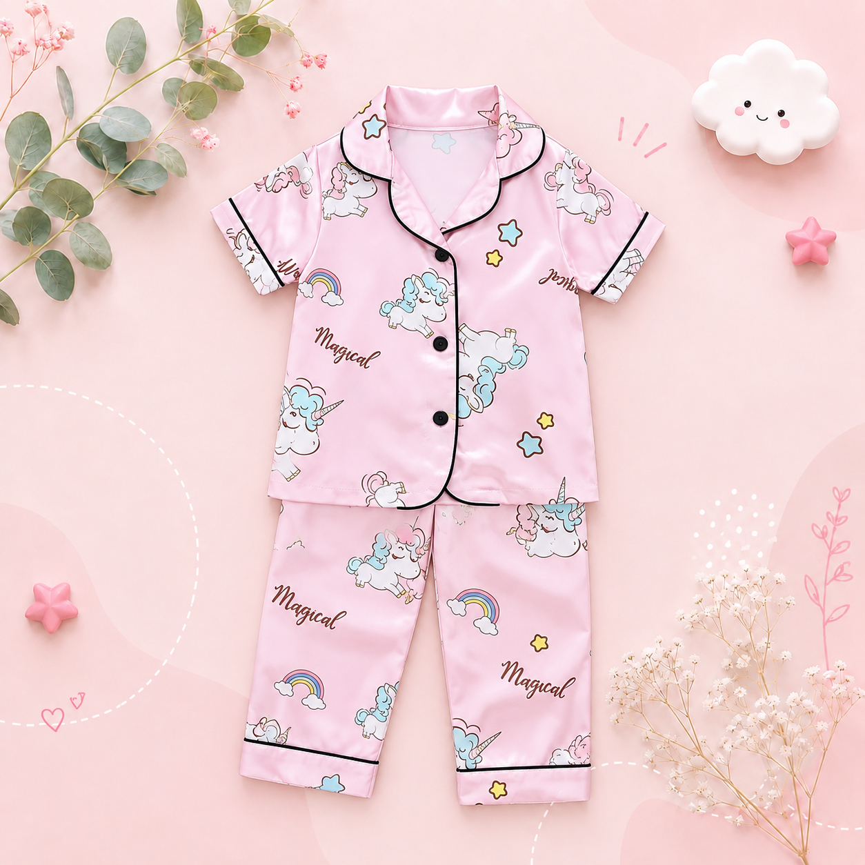 The Clara - Baby Girl Pink Unicorn Print Cartoon Pajamas