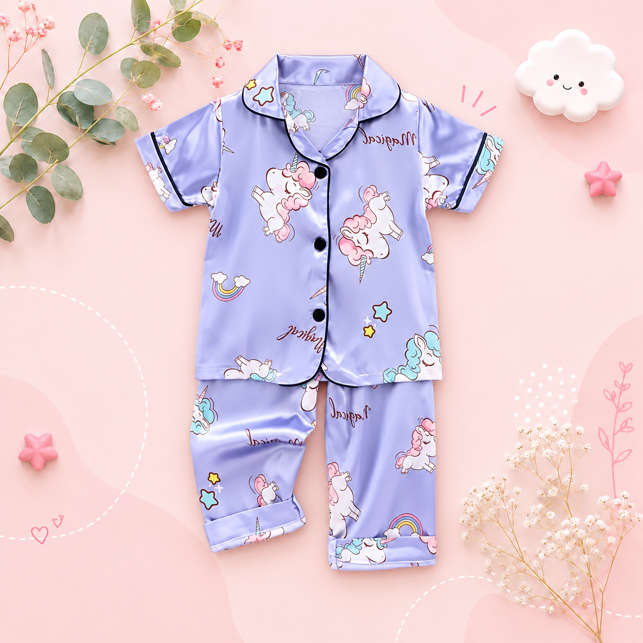 The Clara - Baby Girl Purple Unicorn Print Cartoon Pajamas