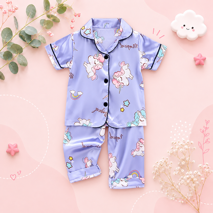 The Clara - Baby Girl Purple Unicorn Print Cartoon Pajamas