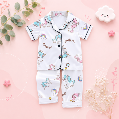 The Clara - Baby Girl White Unicorn Print Cartoon Pajamas