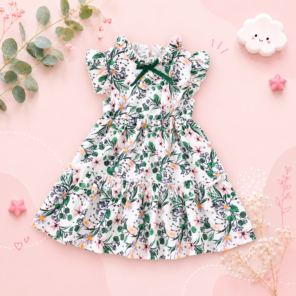 The Amelia - Baby Girl Daily Dress Flowers Print Sleeveless Retro Style