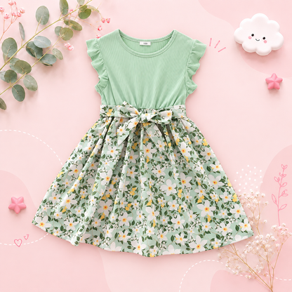 The Charlotte - Baby Girl Green Sweet Kids Flowers Patchwork Dress
