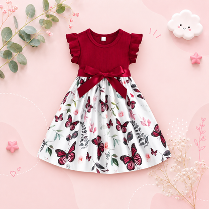 The Mia - Baby Girl Ruffled Sleeve Butterfly Floral Dress with Belt