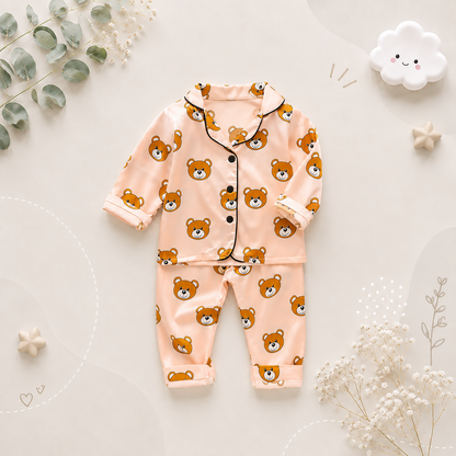 The Aziel - Baby Pink Bear Print Pajamas Set