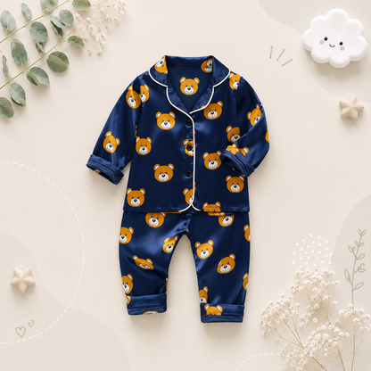 The Aziel - Baby Navy Blue Bear Print Pajamas Set