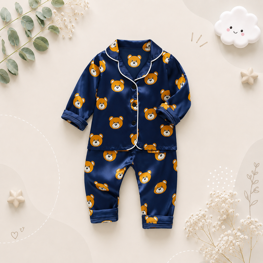 The Aziel - Baby Navy Blue Bear Print Pajamas Set