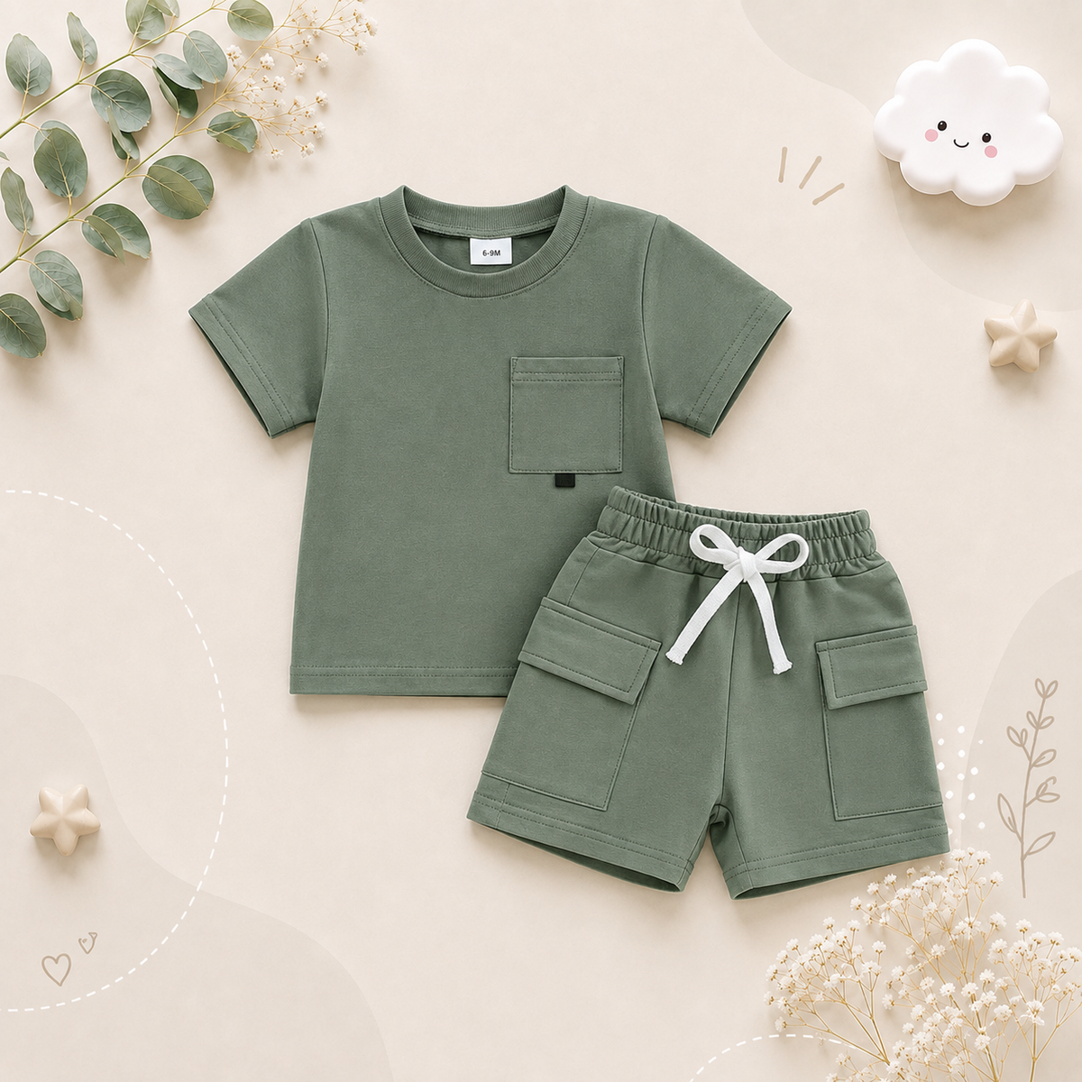 The Adam - Baby Boy Short Sleeve Crew Neck Shirt & Elastic Waist Shorts