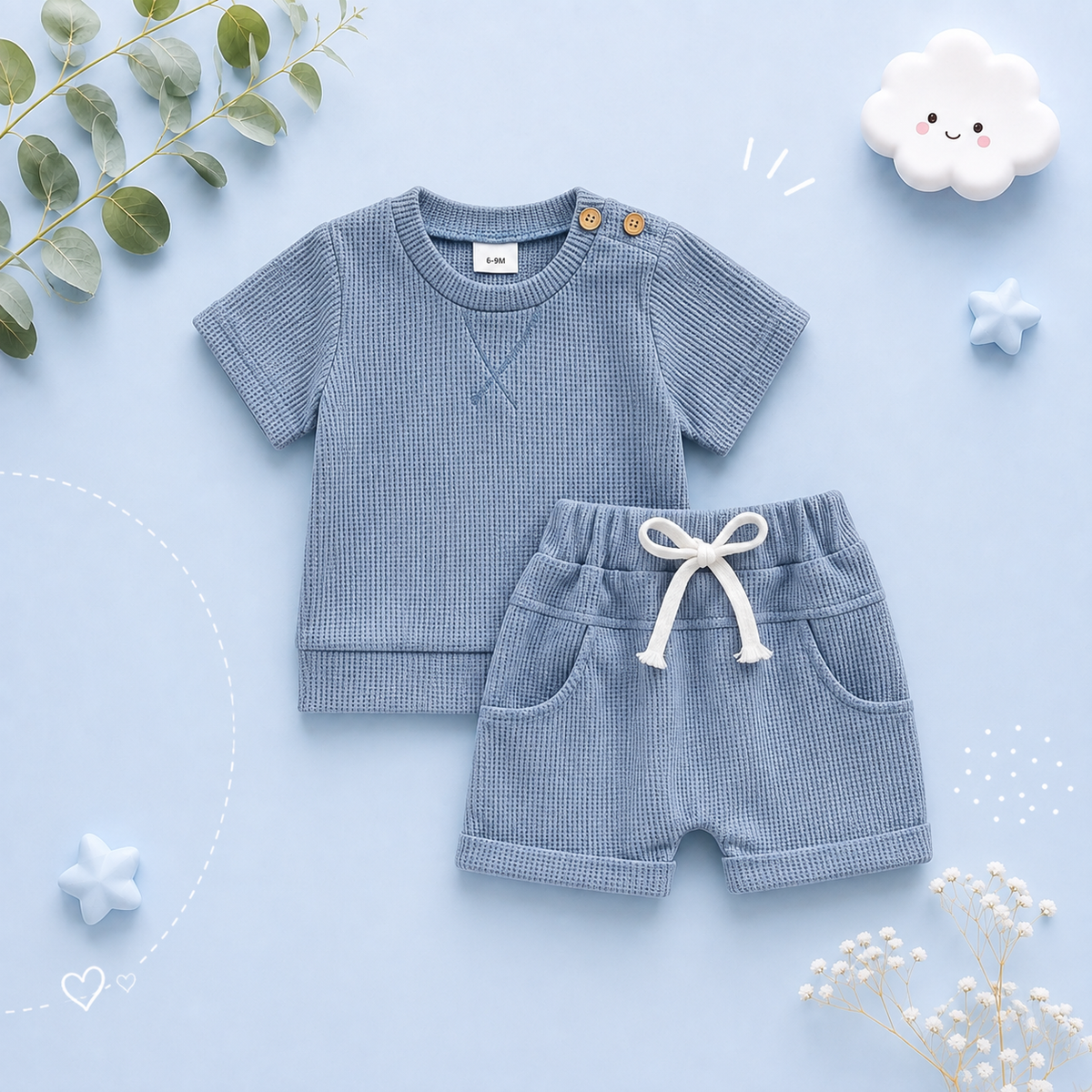 The Landon - Baby Boy Short Sleeve Crewneck Tops and Solid Color Drawstring Shorts