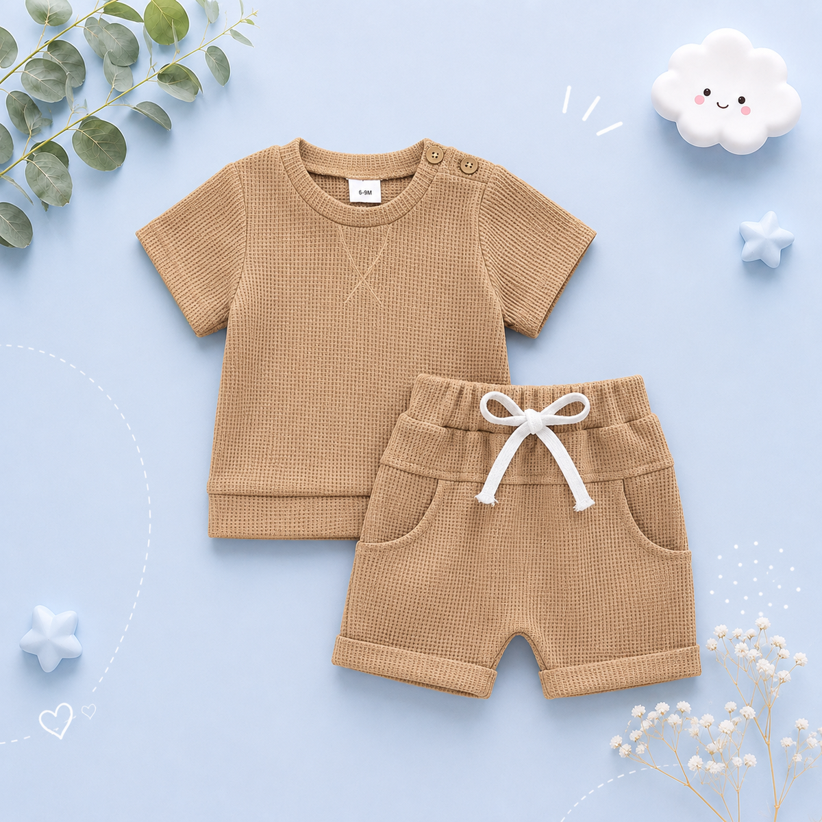 The Landon - Baby Boy Short Sleeve Crewneck Tops and Solid Color Drawstring Shorts