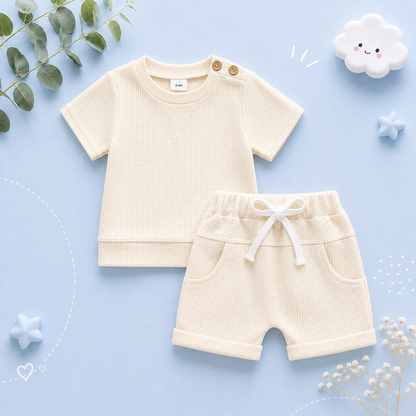 The Landon - Baby Boy Short Sleeve Crewneck Tops and Solid Color Drawstring Shorts