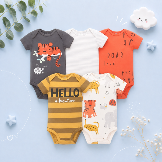 The Max - Baby Unisex 5pcs Cartoon Print Rompers