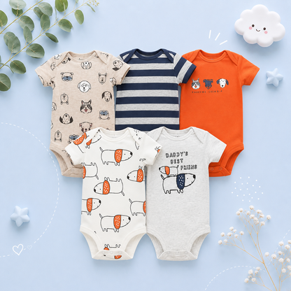 The Max - Baby Unisex 5pcs Cartoon Print Rompers