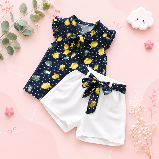 The Lily - Baby Girl Flower Sleeveless Vest & Shorts