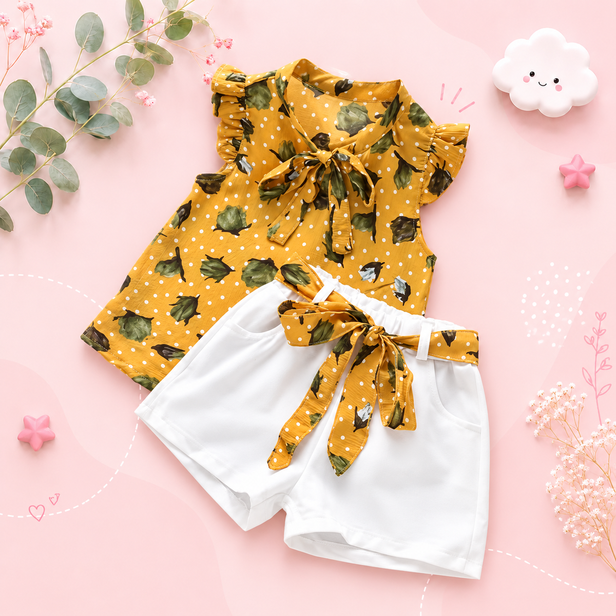 The Lily - Baby Girl Flower Sleeveless Vest & Shorts