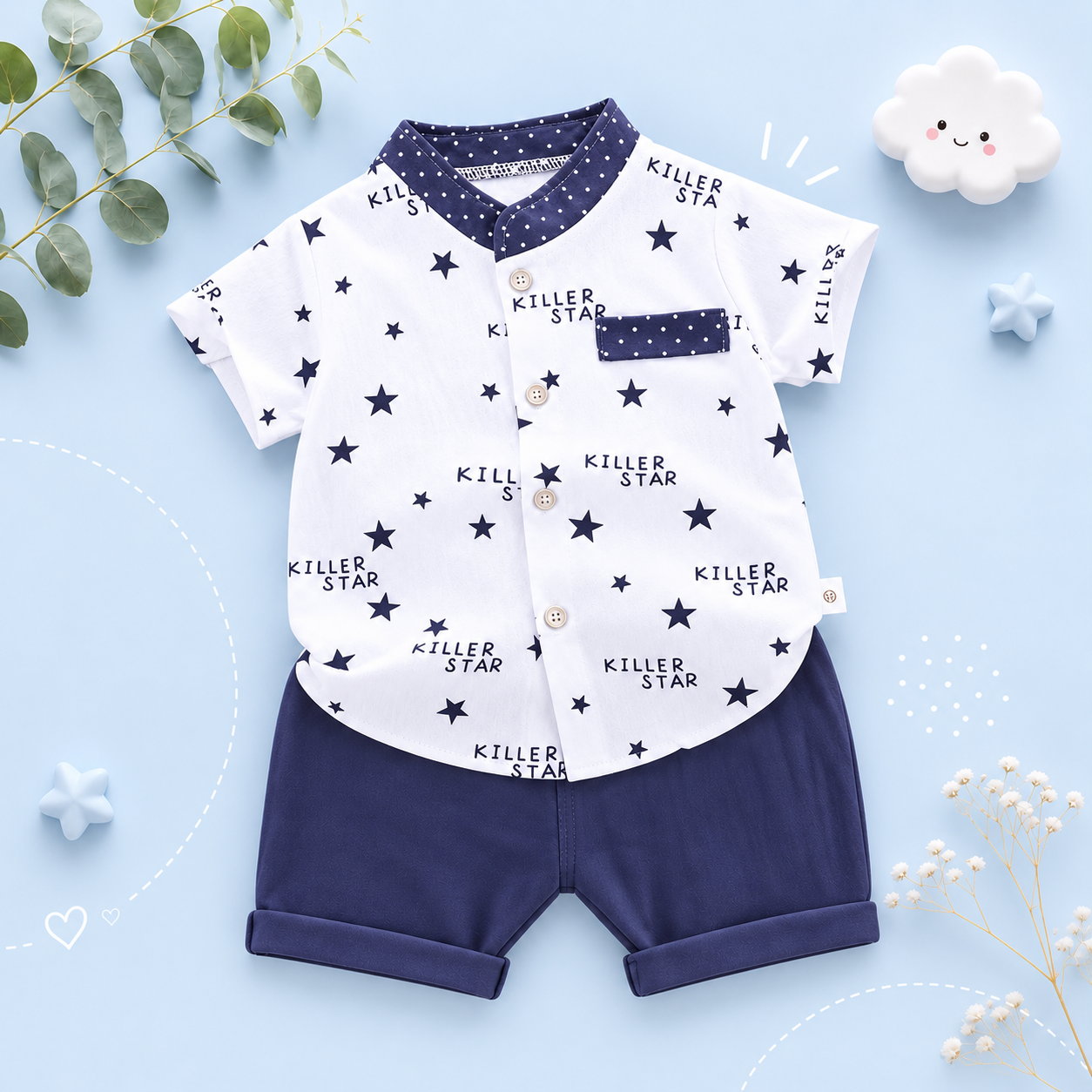 The Abel - Baby Boy Summer Casual Print Tops + Shorts