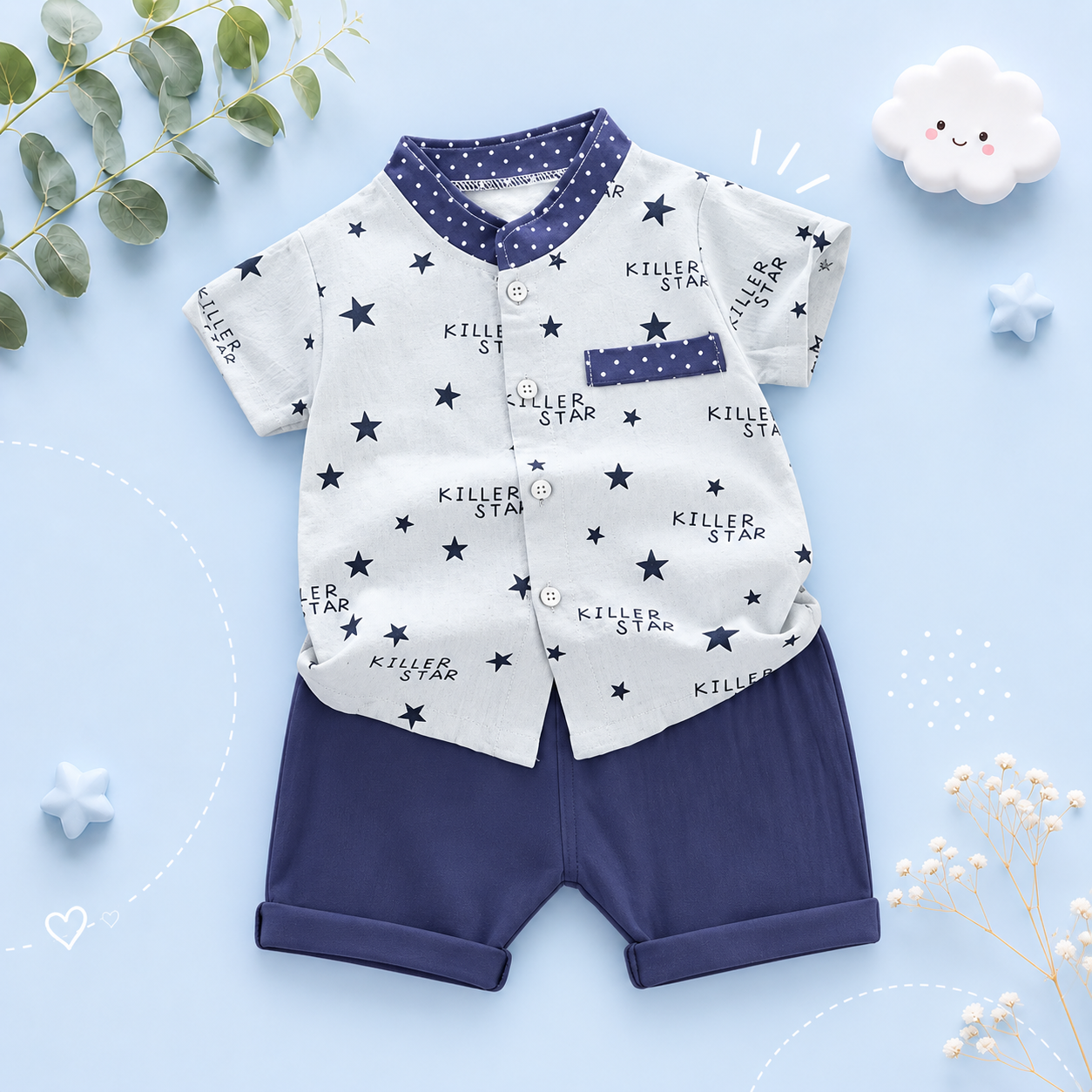 The Abel - Baby Boy Summer Casual Print Tops + Shorts