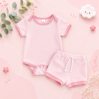 The Jude - Baby Unisex Patchwork Crew Neck Short Sleeve Rompers + Shorts