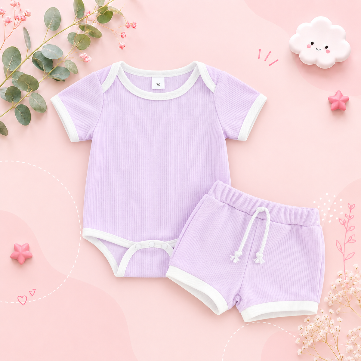 The Jude - Baby Unisex Patchwork Crew Neck Short Sleeve Rompers + Shorts