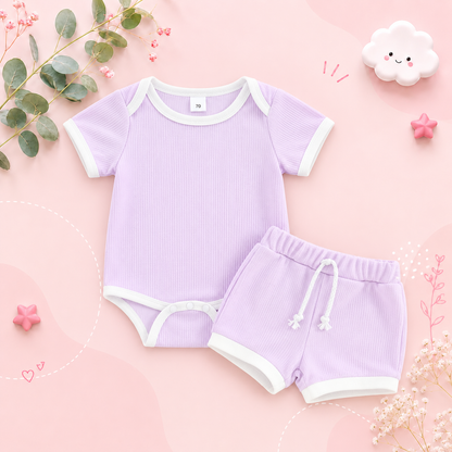 The Jude - Baby Unisex Patchwork Crew Neck Short Sleeve Rompers + Shorts