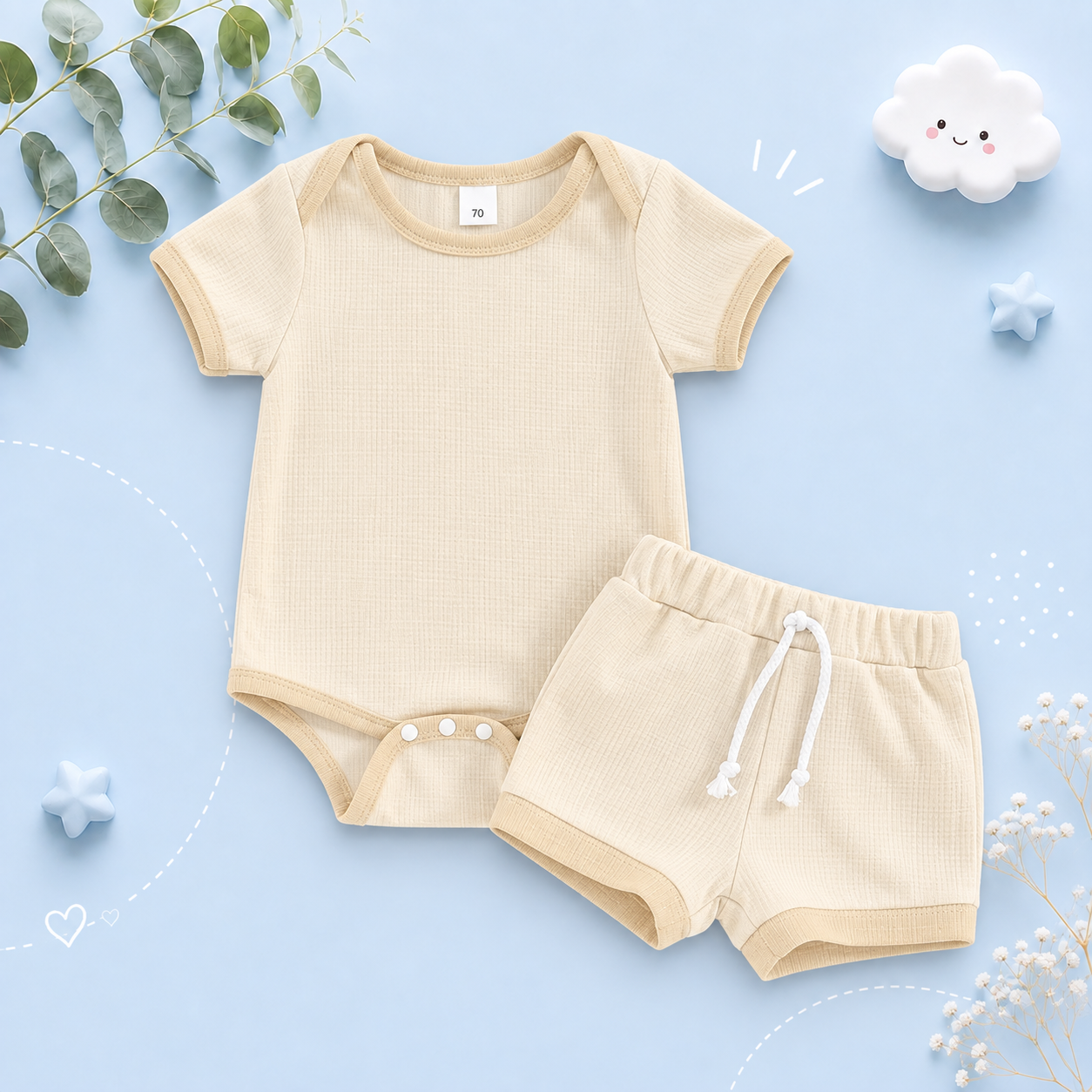 The Jude - Baby Unisex Patchwork Crew Neck Short Sleeve Rompers + Shorts