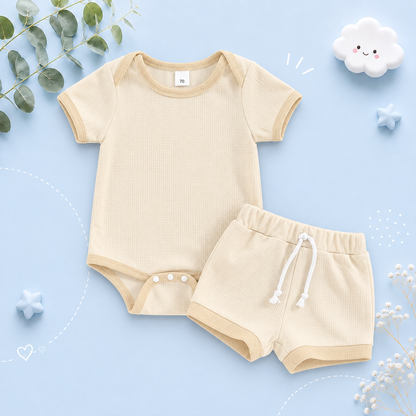 The Jude - Baby Unisex Patchwork Crew Neck Short Sleeve Rompers + Shorts