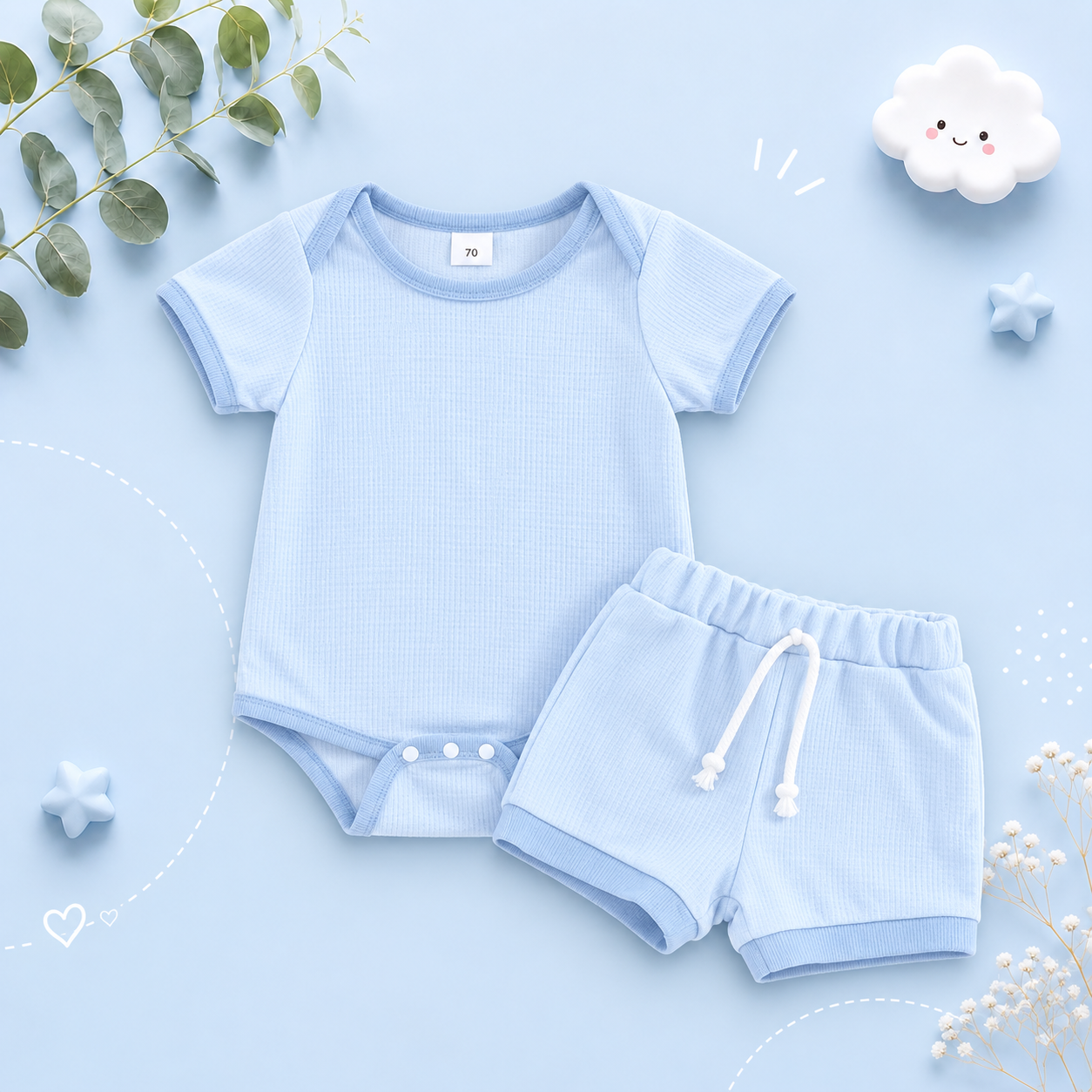 The Jude - Baby Unisex Patchwork Crew Neck Short Sleeve Rompers + Shorts