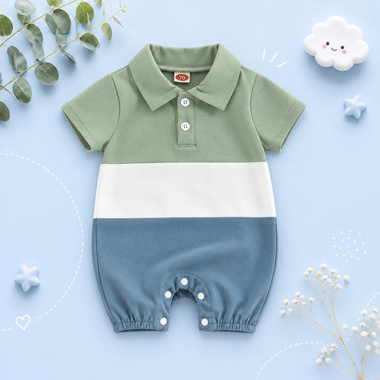 The Caspian - Baby Boy Short Sleeve Lapel Collar Contrast Color Jumpsuits