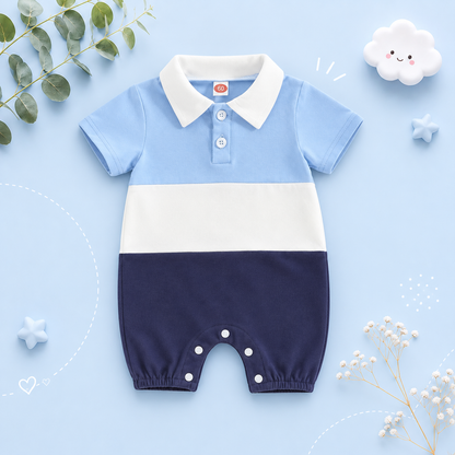 The Caspian - Baby Boy Short Sleeve Lapel Collar Contrast Color Jumpsuits