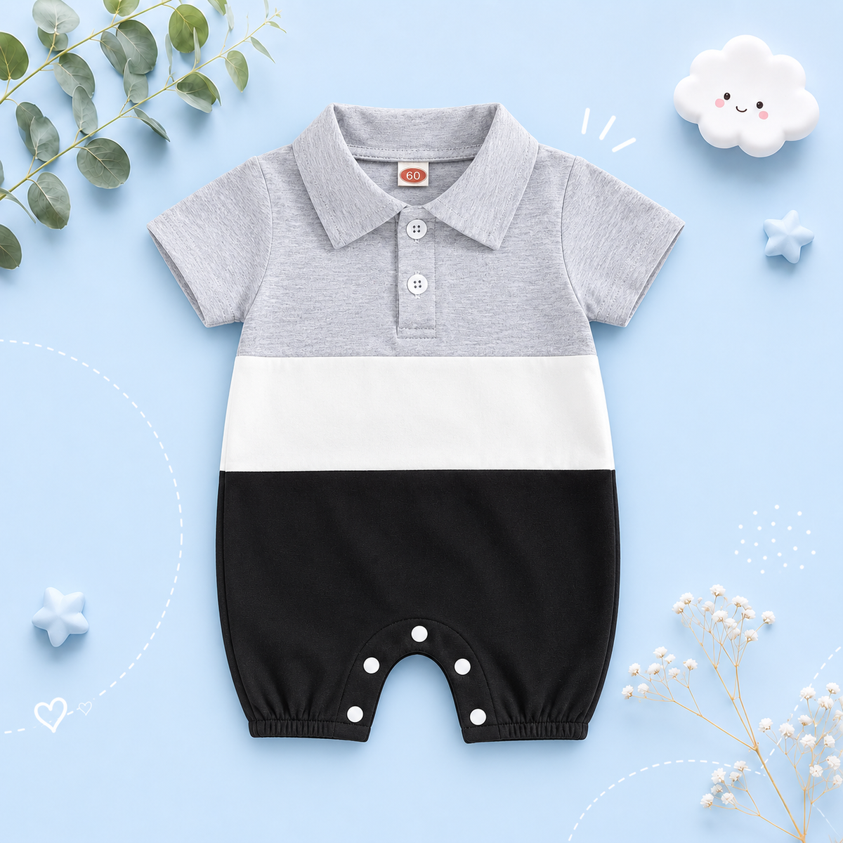 The Caspian - Baby Boy Short Sleeve Lapel Collar Contrast Color Jumpsuits