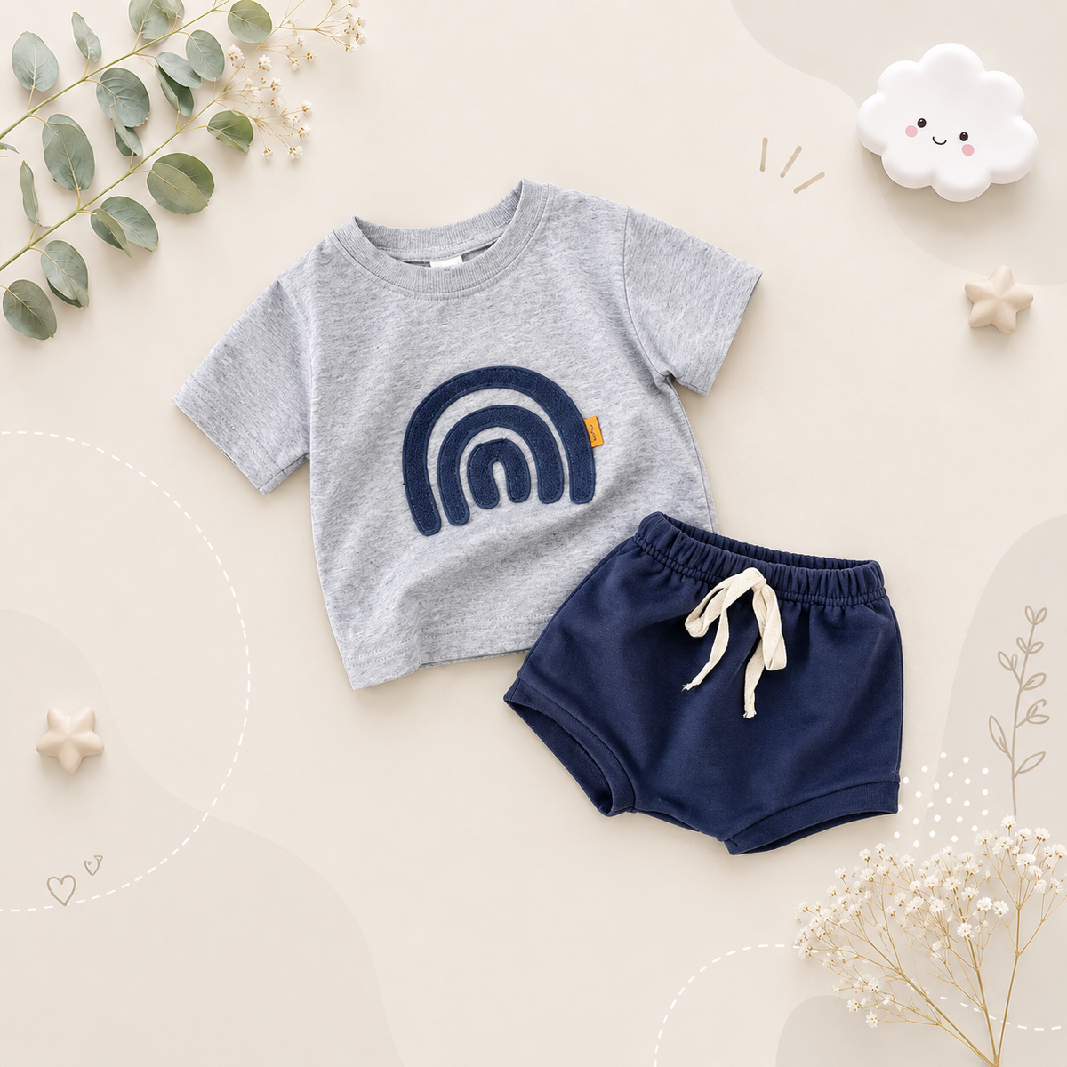 The Isaiah - Baby Unisex Rainbow Pattern T-Shirt + Triangle Shorts Set