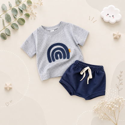 The Isaiah - Baby Unisex Rainbow Pattern T-Shirt + Triangle Shorts Set