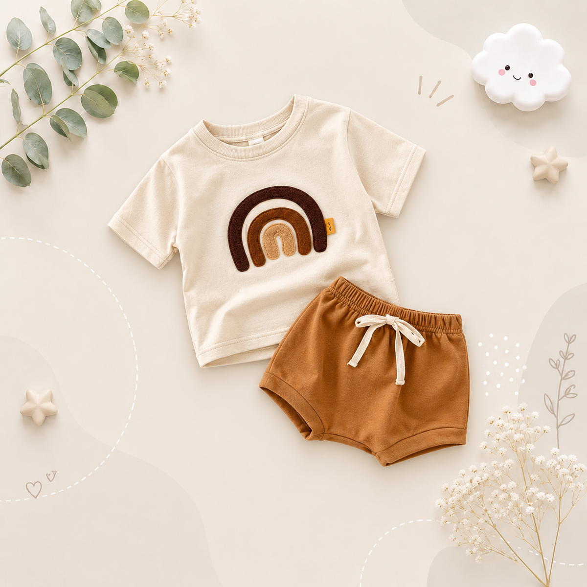 The Isaiah - Baby Unisex Rainbow Pattern T-Shirt + Triangle Shorts Set