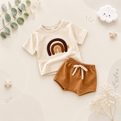The Isaiah - Baby Unisex Rainbow Pattern T-Shirt + Triangle Shorts Set