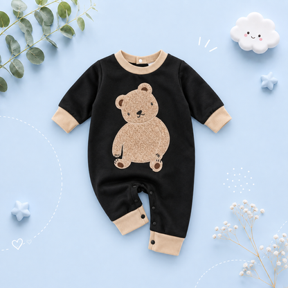 The Nathan - Baby Boy Teddy Bear Short Plush Embroidery Long Sleeve Jumpsuits