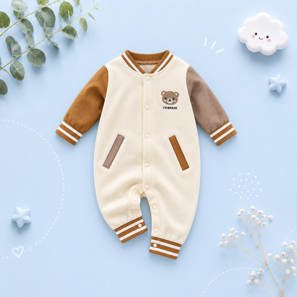 The Hadley - Baby Unisex Teddy Bear Embroidered Toddler Baseball Suit