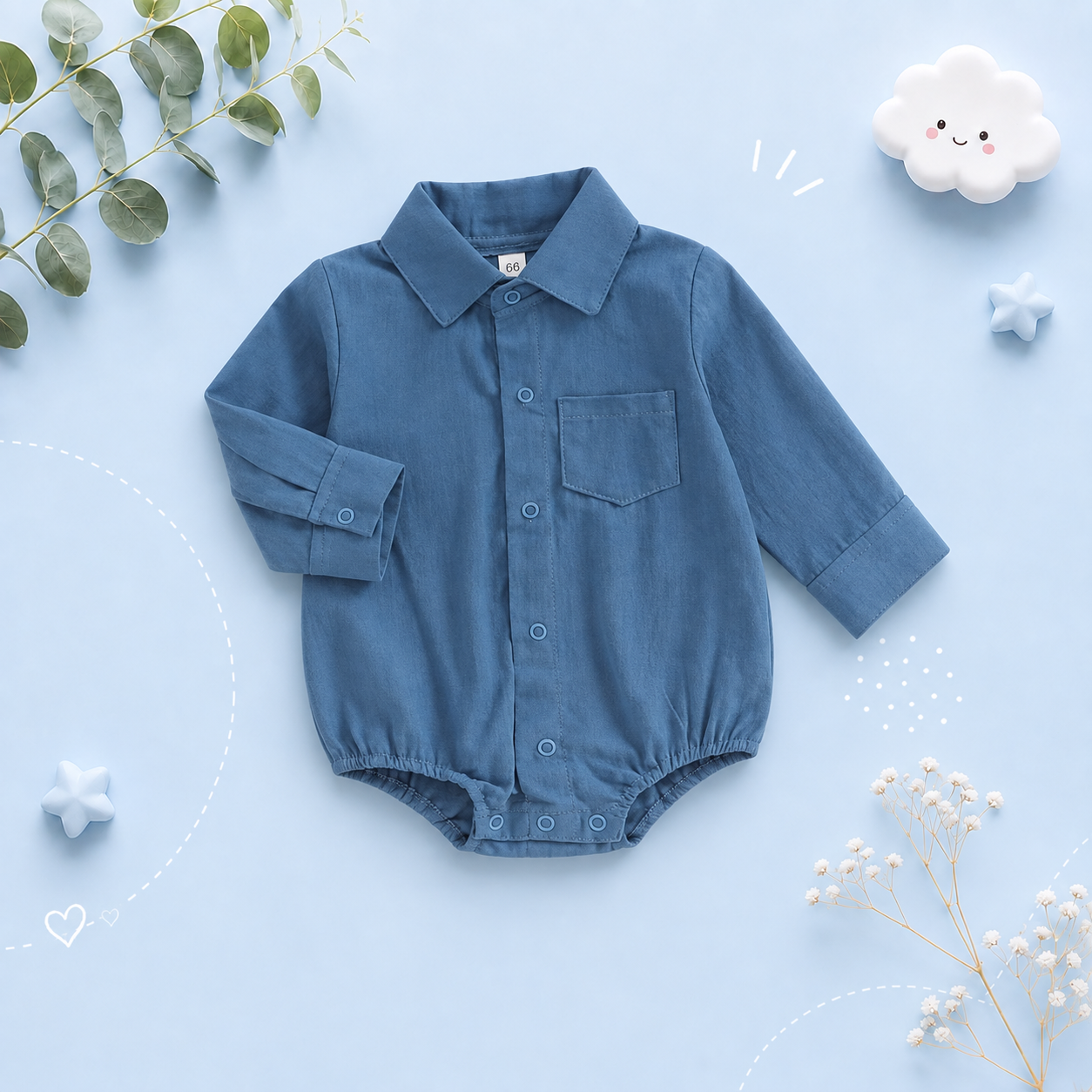 The Alan - Baby Boy Solid Long Sleeve Lapel Button Down Jumpsuit