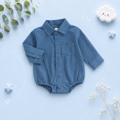 The Alan - Baby Boy Solid Long Sleeve Lapel Button Down Jumpsuit