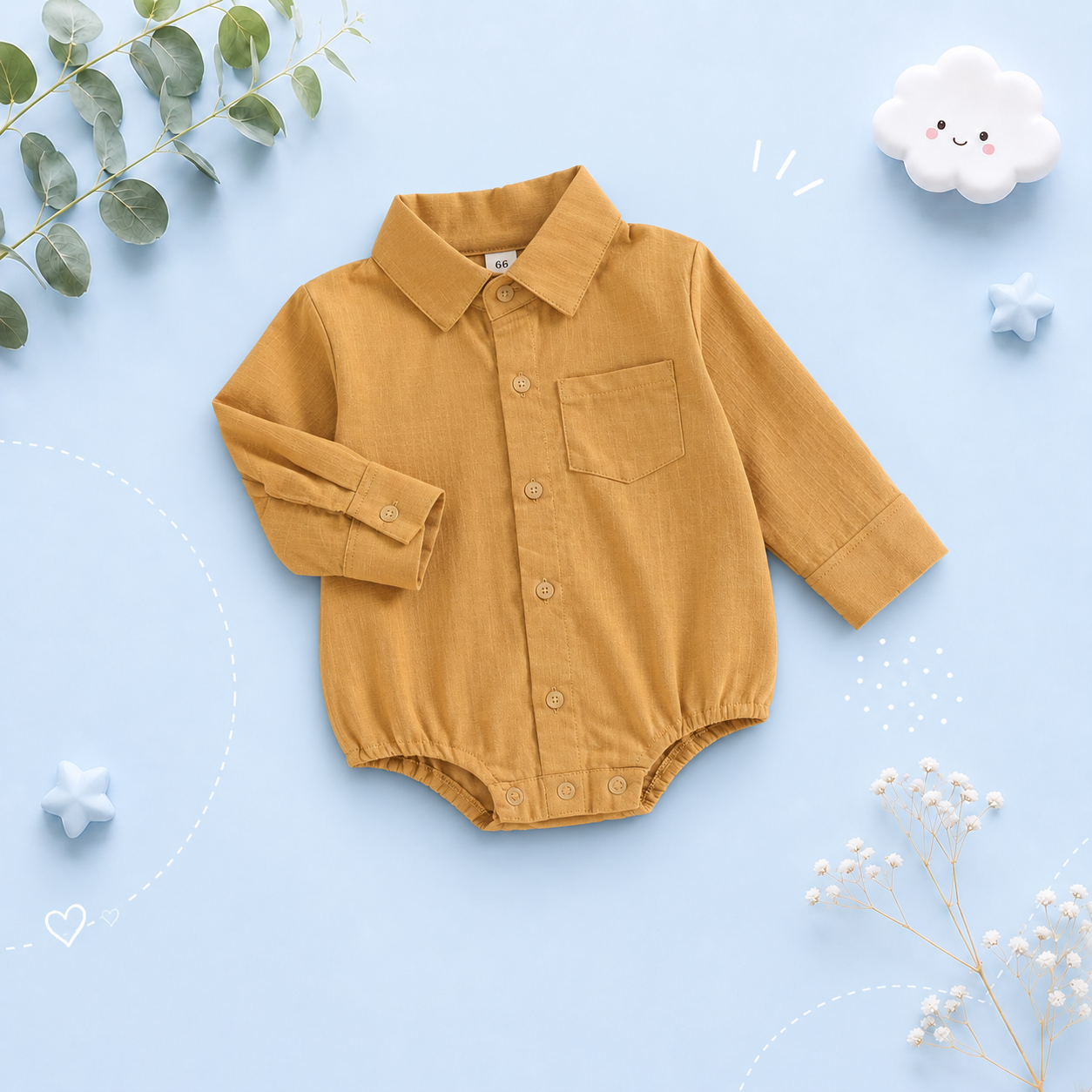 The Alan - Baby Boy Solid Long Sleeve Lapel Button Down Jumpsuit