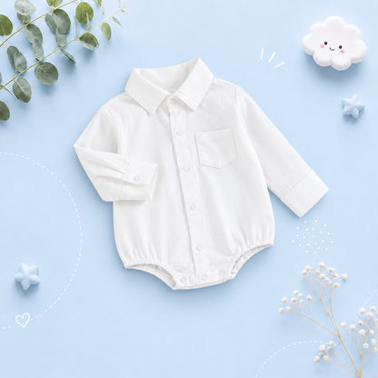The Alan - Baby Boy Solid Long Sleeve Lapel Button Down Jumpsuit
