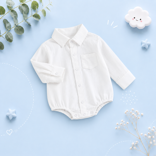 The Alan - Baby Boy Solid Long Sleeve Lapel Button Down Jumpsuit