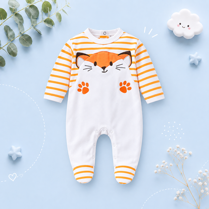 The Madden - Baby Boy Fox Print 100% Cotton Long Sleeve Romper Summer Outfit