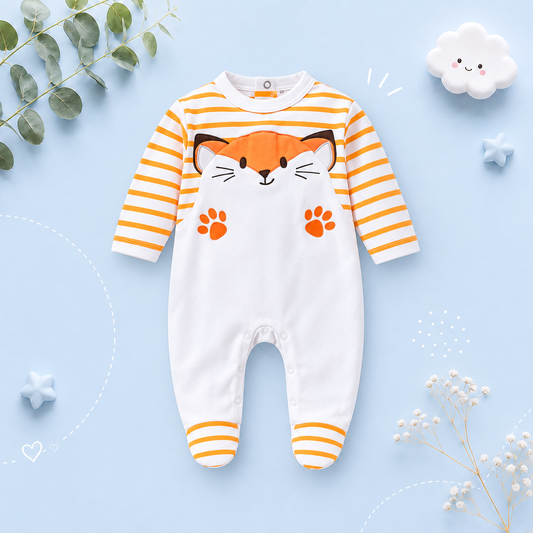 The Madden - Baby Boy Fox Print 100% Cotton Long Sleeve Romper Summer Outfit