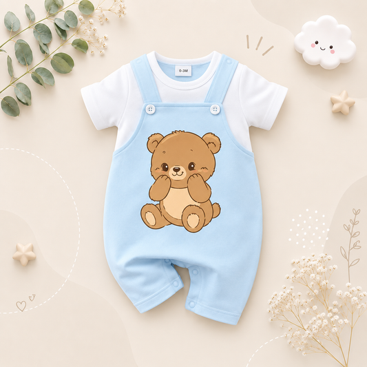 The Otis - Newborn Baby Bear Print Romper Short Sleeve Summer Outfit Fake Two Piece