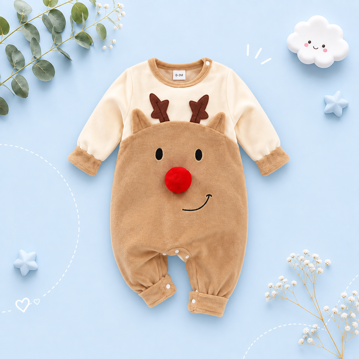 The Preston - Baby Boy Brown Moose Design Long Sleeve Romper