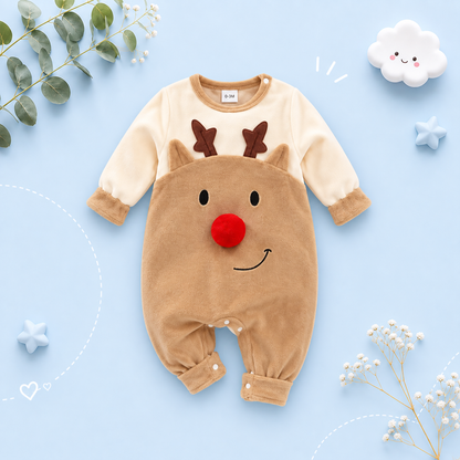 The Preston - Baby Boy Brown Moose Design Long Sleeve Romper