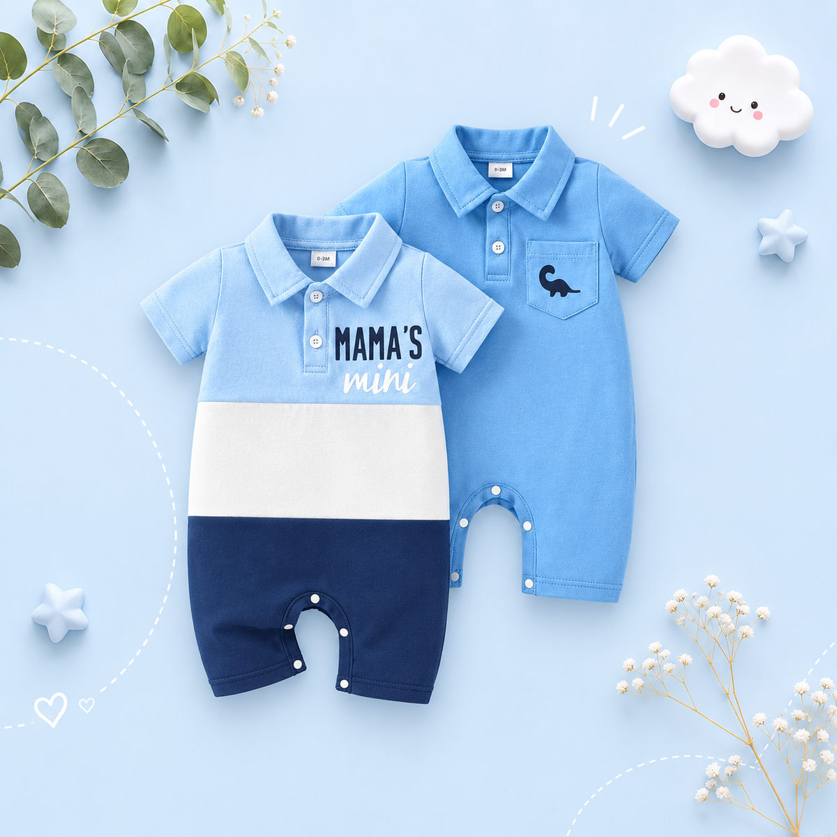 The Izaiah - Baby Boy 2PCS Polo Romper Letter Print Short Sleeve Summer Outfit