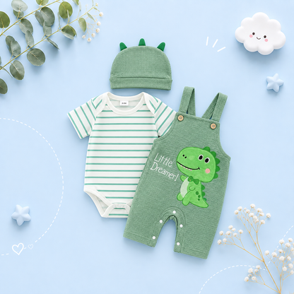 The Nathanael - Baby Boy 3PCS Striped Romper Overall Pants & Hat Summer Outfit